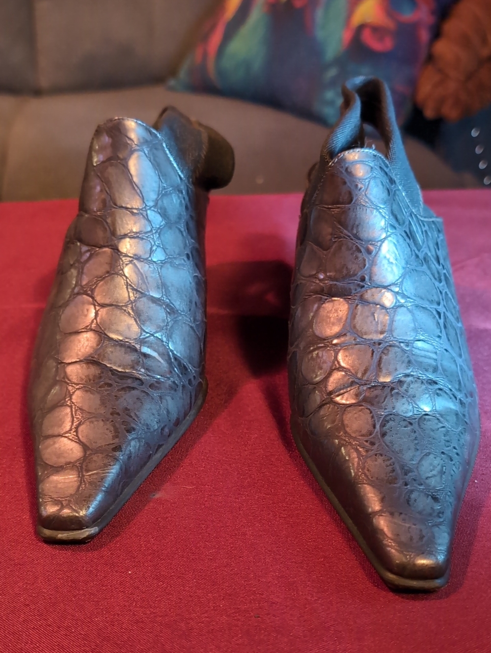 Donald J. Pliner Brown Croc-Embossed Pointed Slip-On Pumps